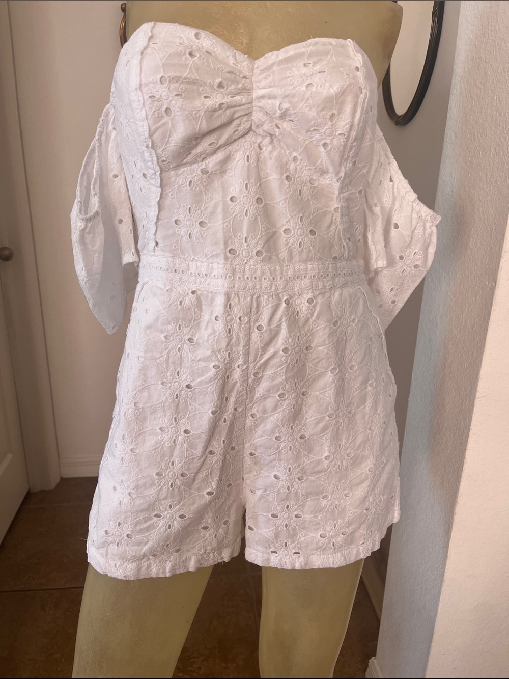 Guess White Eyelet Romper